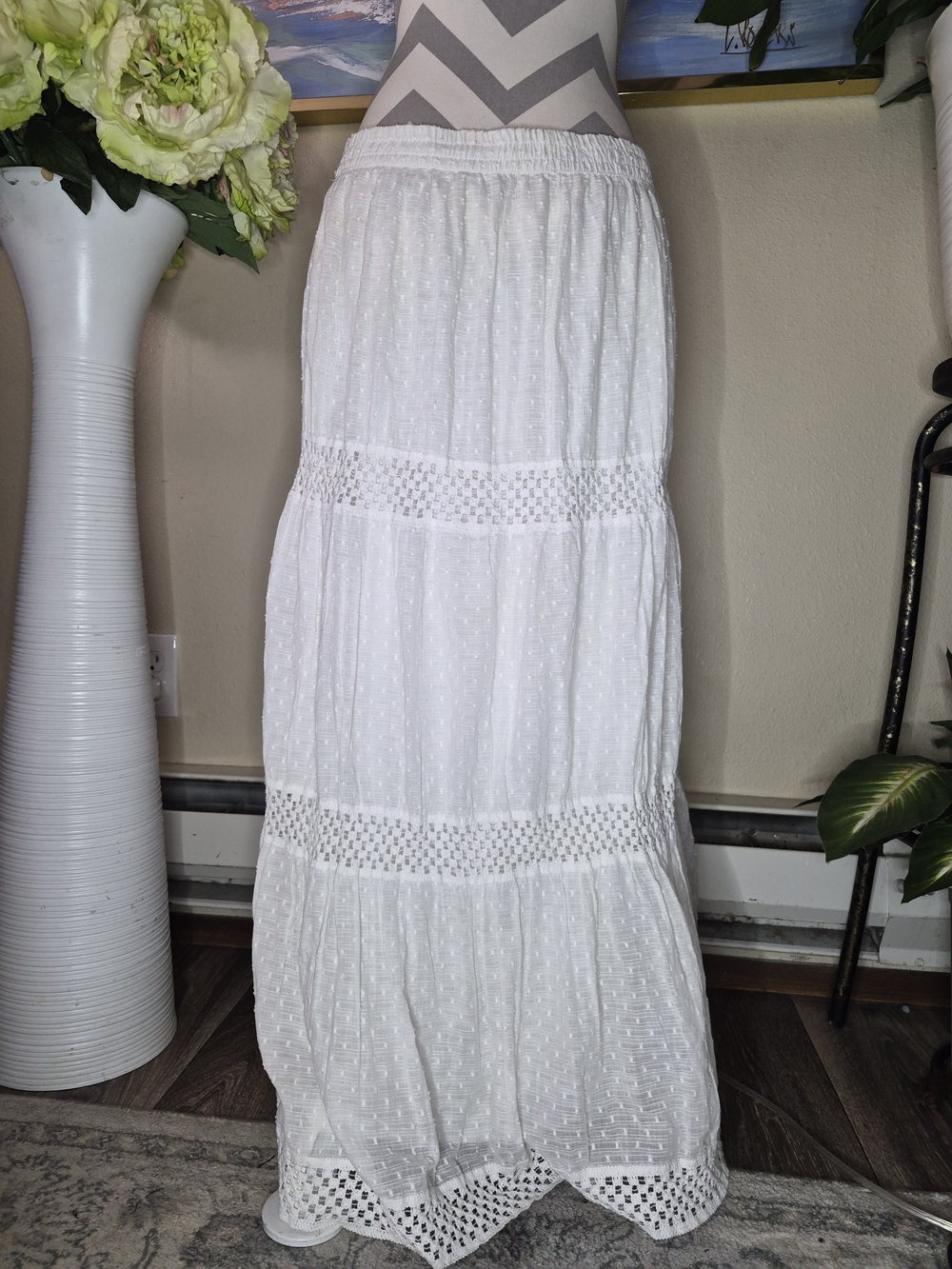 St. Johns Bay Women's 100% White Cotton Maxi Tiered Skirt